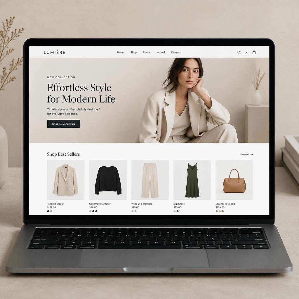 E-commerce fashion store website mockup on a laptop